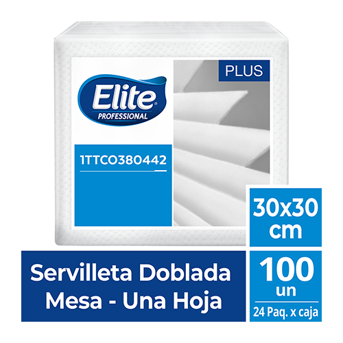 SERVILLETA ELITE BLANCA DOBLADA EN 4 HOJA SENCILLA - 30 x 30  cm 