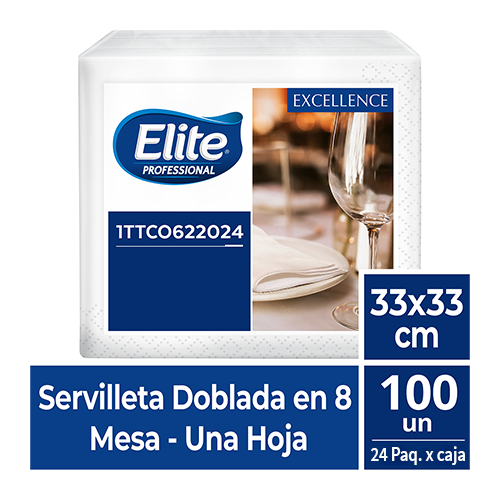 SERVILLETA ELITE DE LUJO 33X33 HOJA SENCILLA DOBLADA EN 8